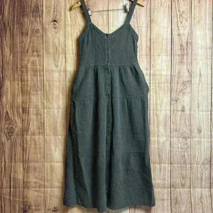 Allison Joy Gauzey Linen Adjustable Strap Dress with Pockets Olive Green Size S